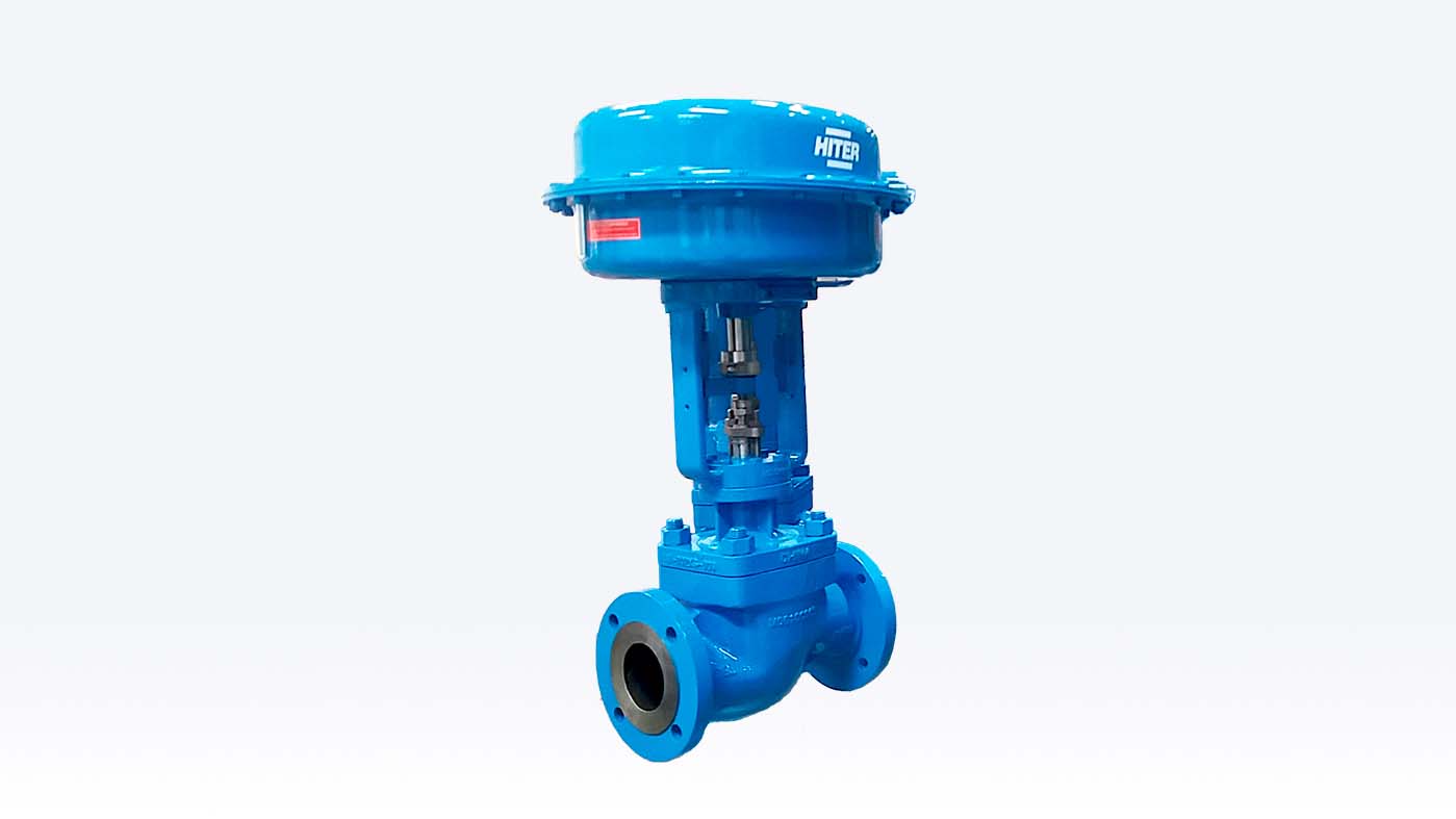 Válvula de controle industrial azul
